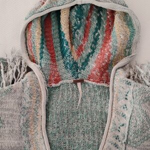 Free People Boho Dreamtime Story Hooded Fringed Long Sweater - Hard To Find - M